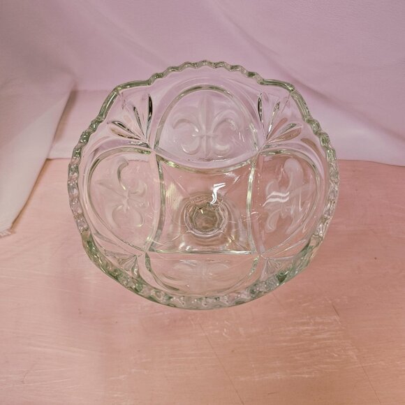 Czech Art Glass Pedestal Bowl, Candy, or Nut Dish, Fleur-De-Lis Design - Picture 4 of 7